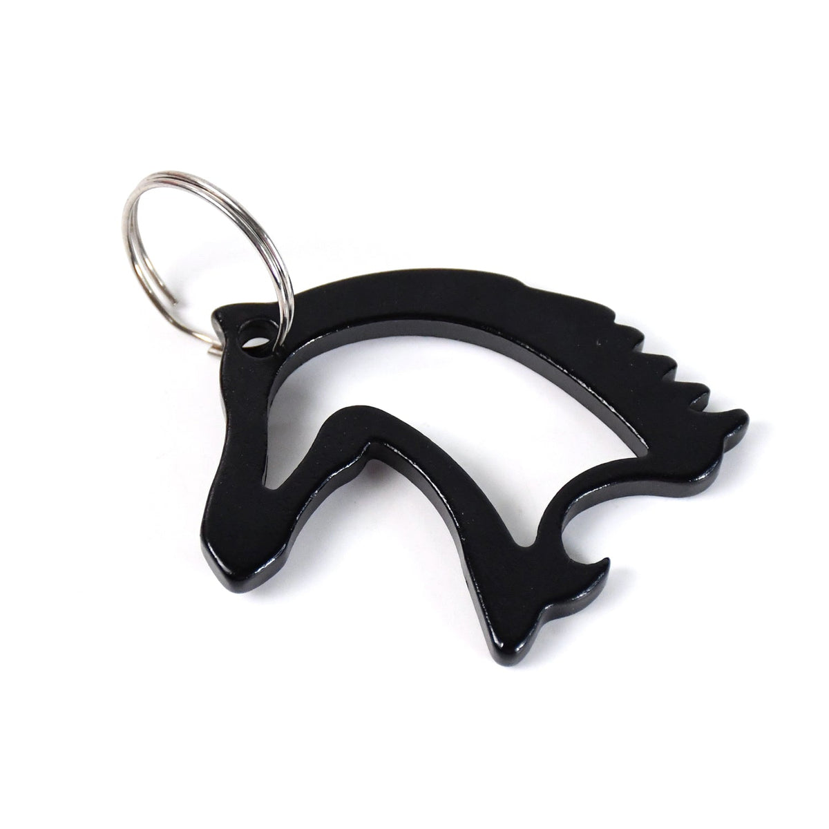 Metal keychain displaying majestic horse mane design