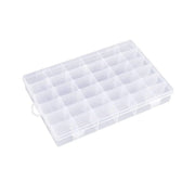 Open plastic organizer box with 36 adjustable grids ready for use.