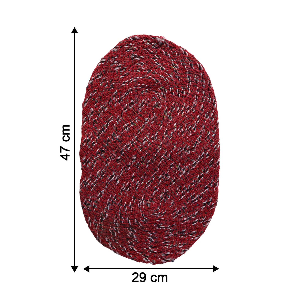 Close-up of red floor mat showing textured fabric
