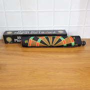Closed roll-up dartboard in travel tube with included safety darts