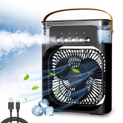 Size reference with portable air cooler fan on desk