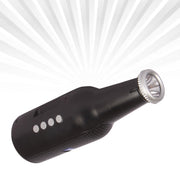 Close-up of the black Audila Bottle Bluetooth Speaker, emphasizing its compact size.