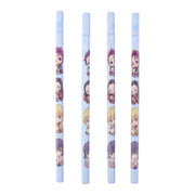 Side view of wooden pencil featuring colorful cartoon print design