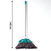 Floor cleaning mop with long ergonomic handle and cotton yarn head