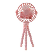 Flexible tripod stand supporting portable cooling fan angled for directed airflow
