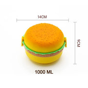 Side view of the double-layer burger lunch box, showcasing its compact design.
