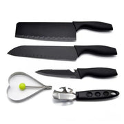 Ergonomic handles on the chef and utility knives from the professional kitchen knife set.
