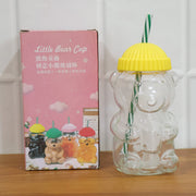bear design kids glass straw drinking bottle