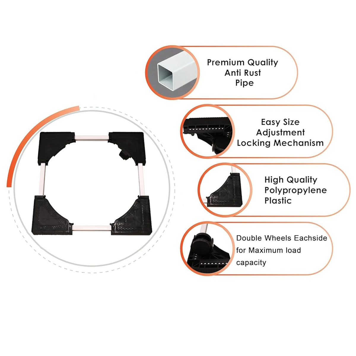 Heavy-duty appliance stand featuring anti-vibration rubber pads for noise reduction