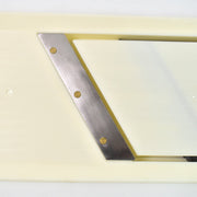 Detail of the ergonomic handle providing a comfortable grip for the user.