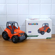 Playtime tractor toy featuring friction-powered movement and bright colors