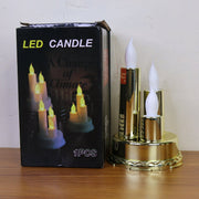 Decorative electronic candle lamp with three LED flames in golden finish