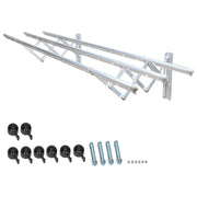 Folded clothes drying rack neatly against the wall, highlighting its space-saving design.