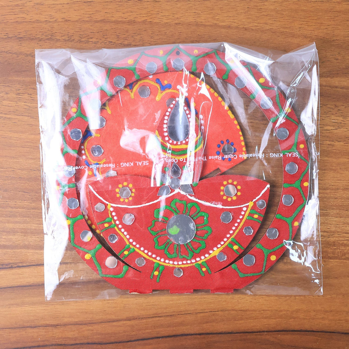Traditional wooden decorative diya stand with hand-painted designs