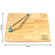 Side edge view of robust wooden chopping board