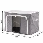 Interior view of the foldable clothes storage organizer, highlighting the sturdy steel frame support.