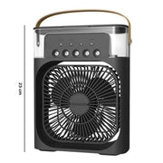 Specs detail shot of portable air cooler fan