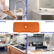 Easy-to-clean silicone faucet splash guard, ready for reuse and long-lasting countertop protection.