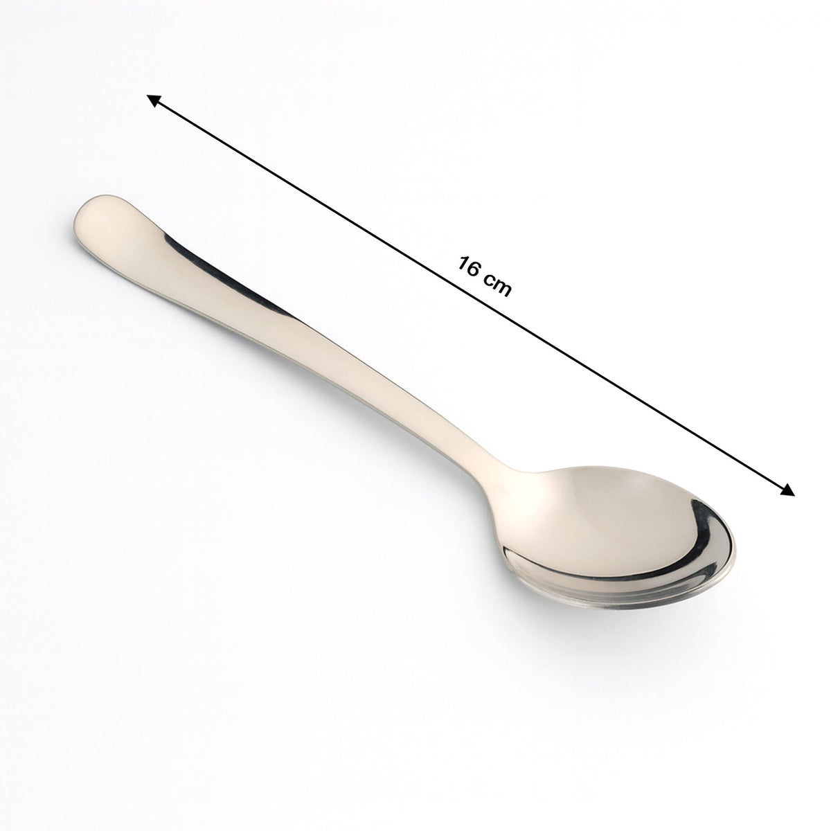 Stainless Steel Dining Spoon resting on a plate, ready for a meal, showcasing its balance.
