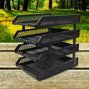 Side angle view of the office file rack positioned on a clean desk.