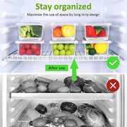 Colorful fruits organized in a clear 1500ML freezer storage container.