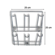 Front view of wall-mounted stainless steel mug and cup holder rack