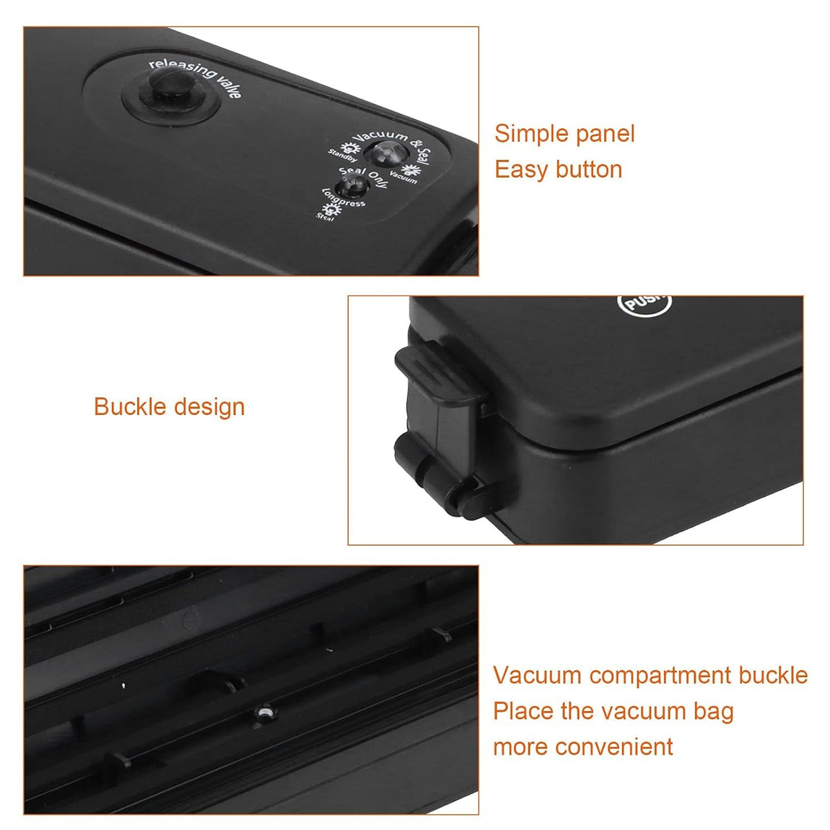 Sleek and modern design of the Tidy Table vacuum sealer machine from a side view.