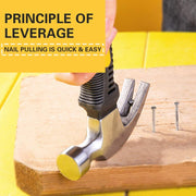 Top-down view of the mini claw hammer, emphasizing its robust construction and short handle.