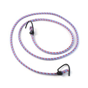 Secure bungee cord strap fastening a suitcase to a motorcycle for safe transport.