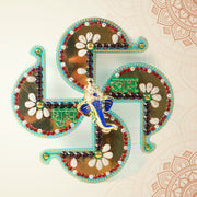 Swastik Shubh Labh wall hanging with golden finish and vibrant color highlights