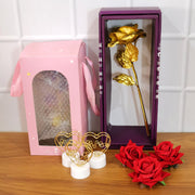 Complete view of the romantic gift set with glass dome rose