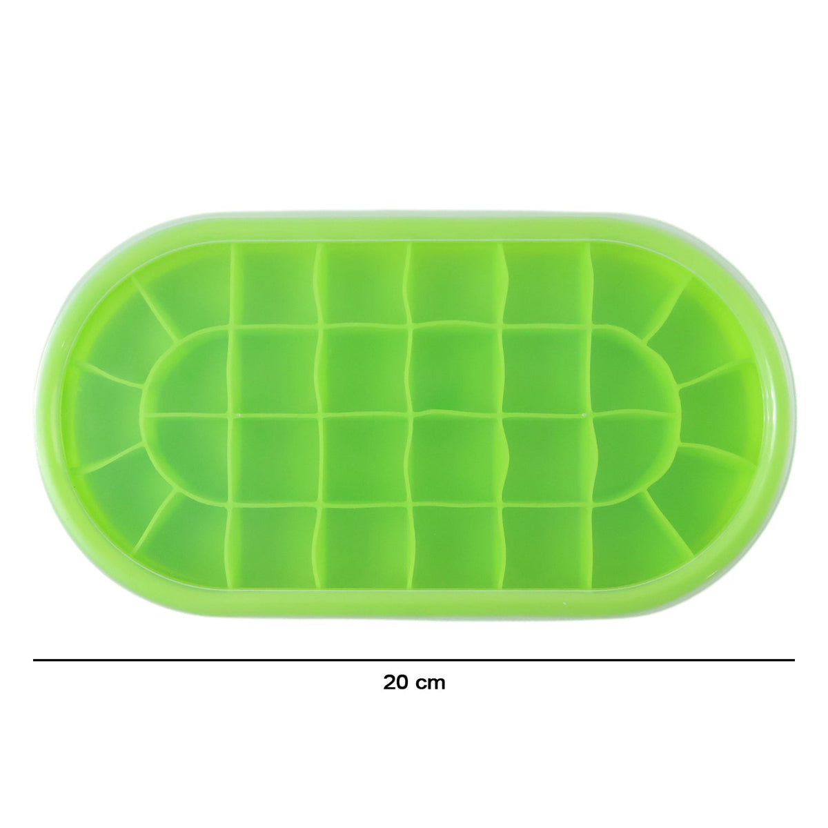 Green oval ice cube silicone tray for efficient freezing