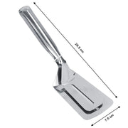 Versatile stainless steel cooking tong for various kitchen tasks.