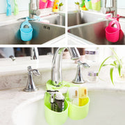 Side view of the double layer sink hanging storage basket