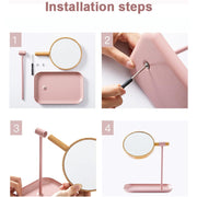 Minimalist round makeup mirror resting securely on stable stand