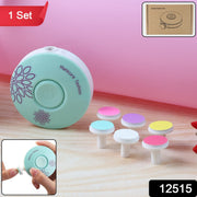 Components of baby electric manicure and nail care set with various attachments