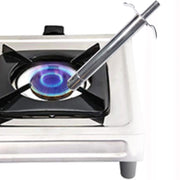Close-up of a sleek stainless steel electronic gas lighter.