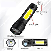 Powerful long range flashlight beam cutting through darkness.