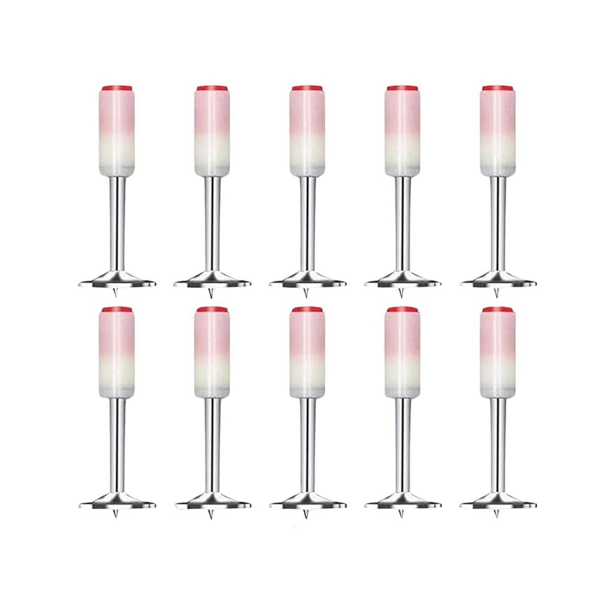 Close-up of a set of ten high-quality steel round nails for nail guns.