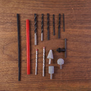 Flatlay of drill bits, grinding stones, screwdriver bits