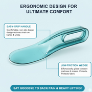 Close-up of the ergonomic handle of the mattress lifting tool.