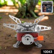 The portable Mini Camping Stove with its flame lit, demonstrating powerful 2800W heat for quick outdoor cooking.