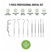 Detailed view of the reusable stainless steel floss pick, showcasing its design.