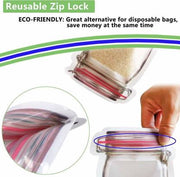 Self-standing jar-shaped pouch with a secure zipper for easy pantry organization.