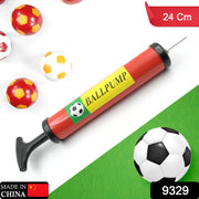 Side view of the portable sports ball pump with its nozzle and ergonomic handle.