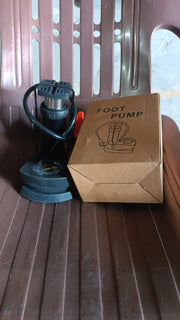 All-in-one foot bike pump kit, ready for immediate use on bicycles and inflatables.