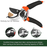 Close-up of the rust-resistant blade of the garden pruners, featuring a non-stick coating.