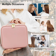 Close-up of touch sensor LED mirror on makeup organizer box