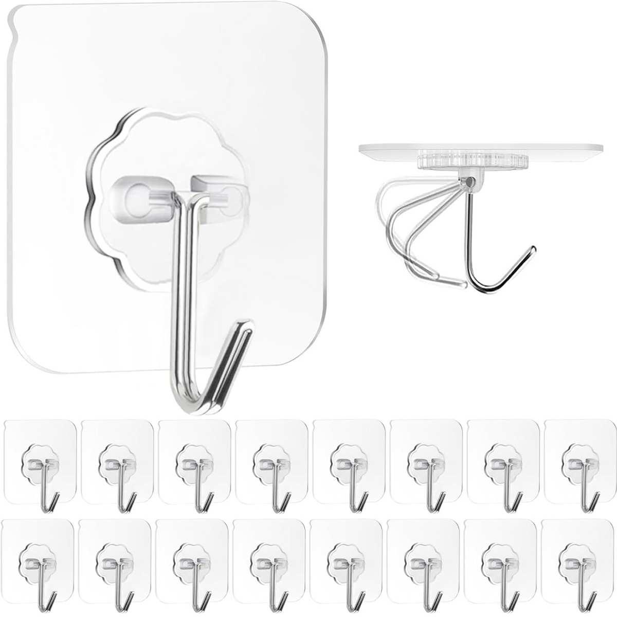 Transparent heavy duty adhesive wall hooks 10 piece set with flower design