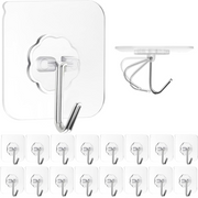 Transparent heavy duty adhesive wall hooks 10 piece set with flower design